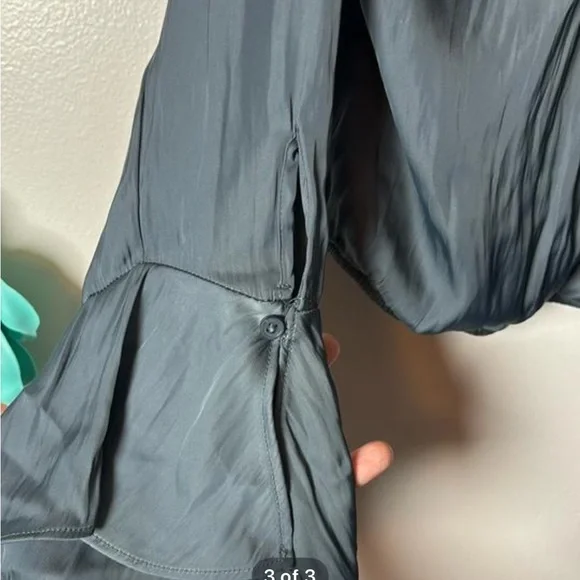 A New Day Silky Ruffle Blouse, Large, NWT, Charcoal Grey - Picture 3 of 3